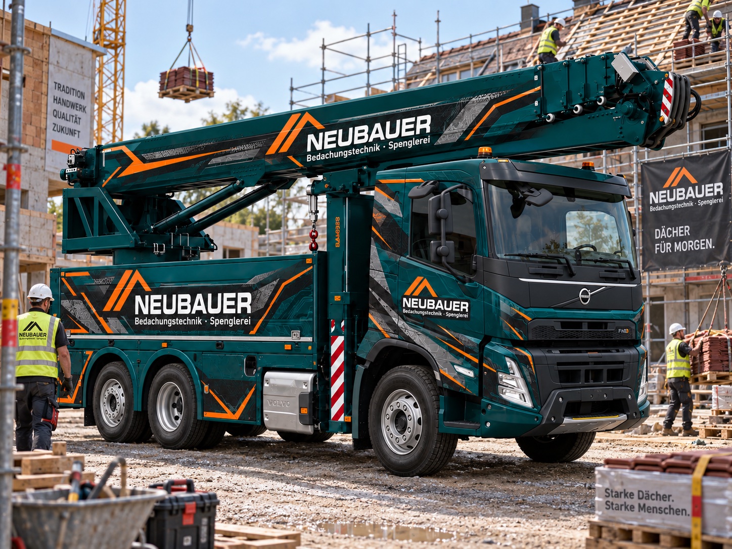 Eigener Kran der Hans Neubauer GmbH auf einer Baustelle